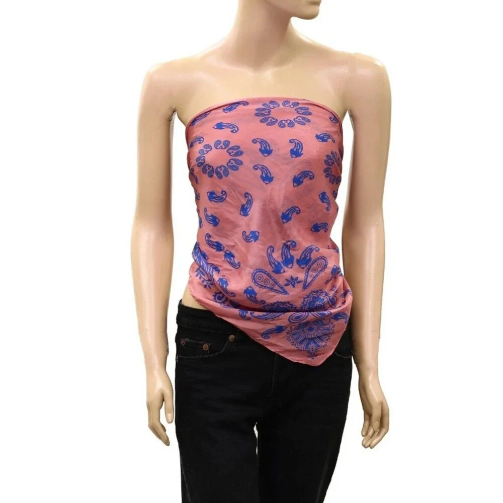 Free People So Silk Printed Bandana Scarf Tube Top Belt Floral Paisley Wrap OS
